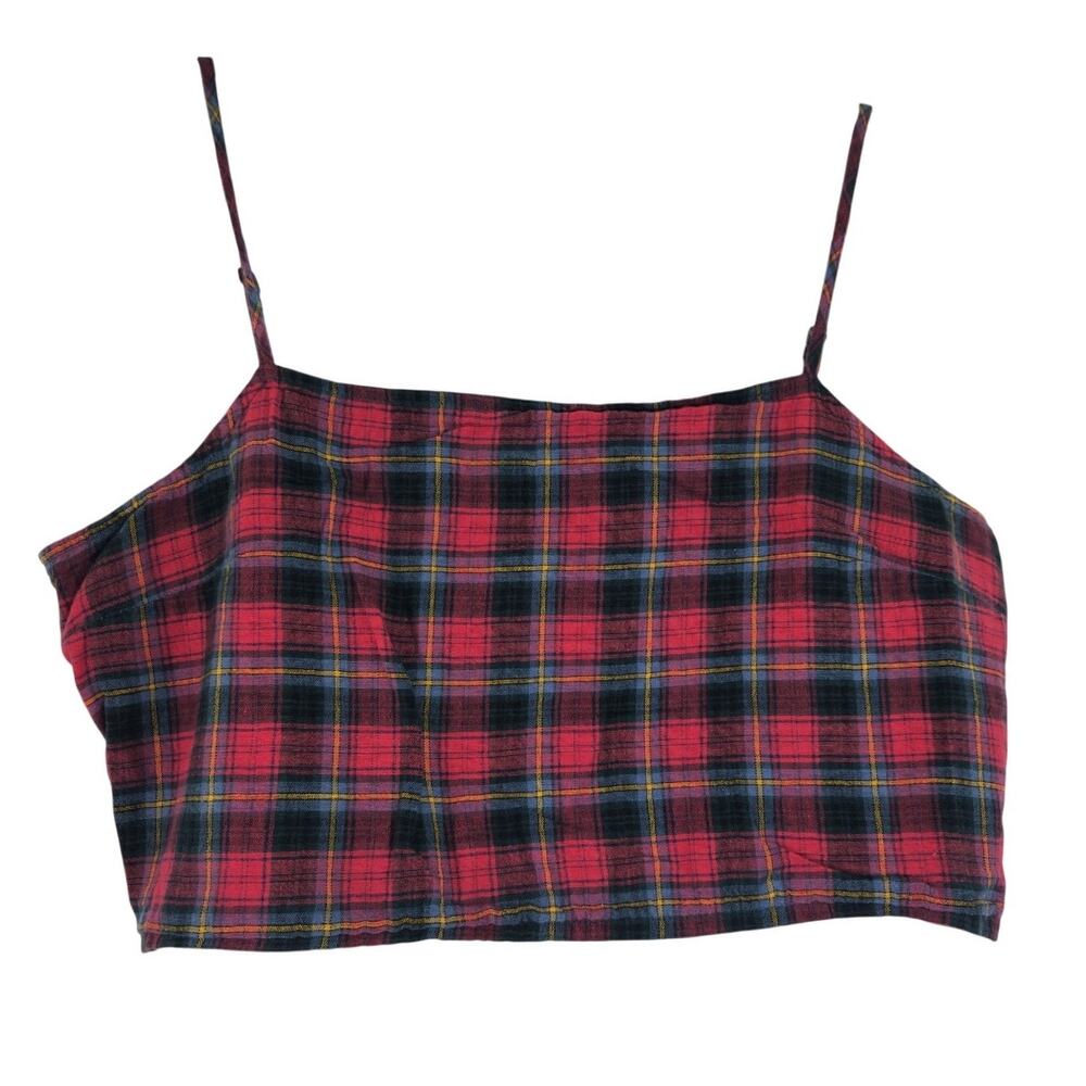 American Eagle Red Green Plaid Tank Top Women's XL Punk Festival Western